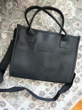 Black Pebbled Faux Leather Tote Bag with Shoulder Strap